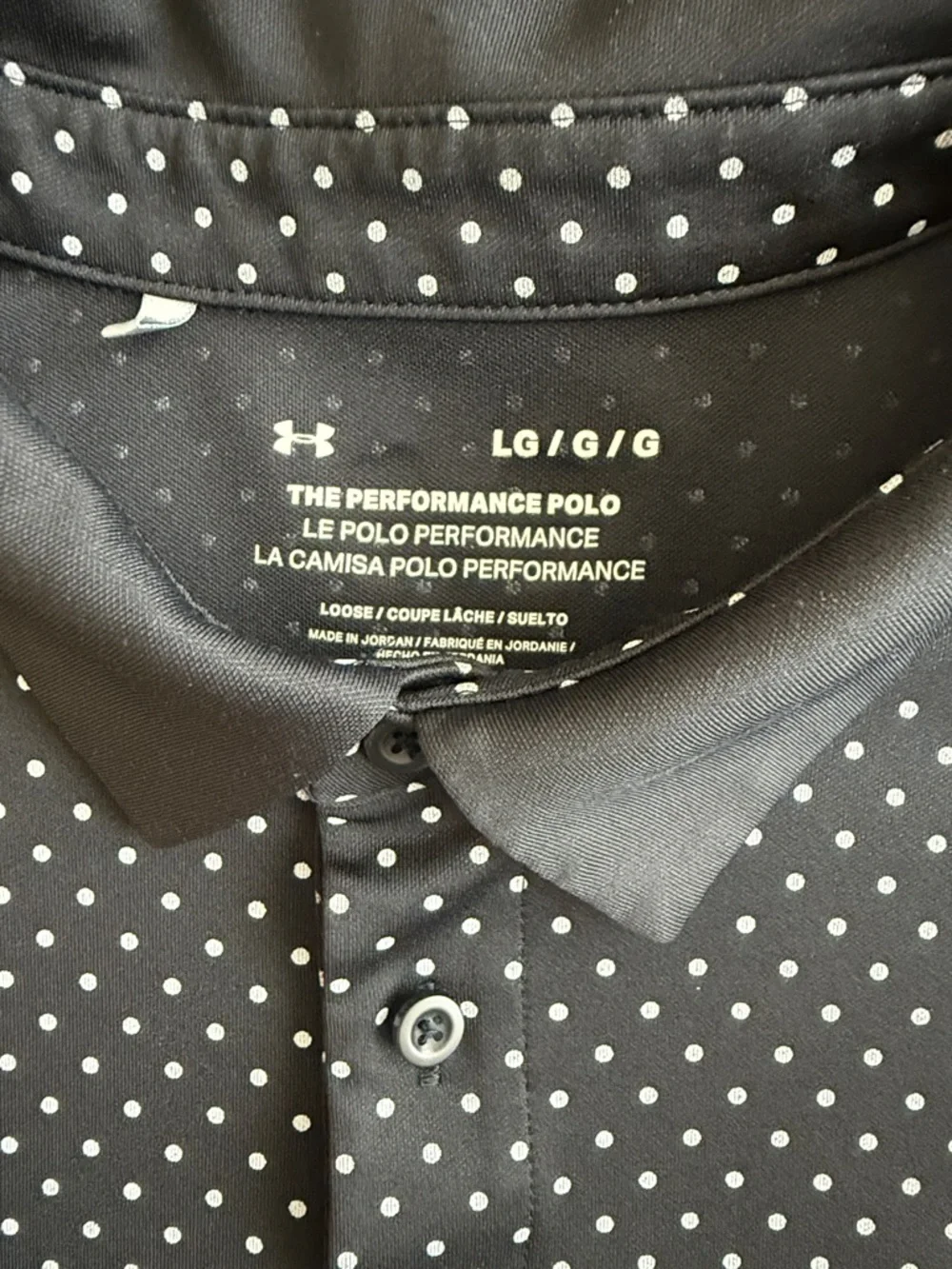 Under Armour Black Polo with White Polka Dots - Picture 2 of 5